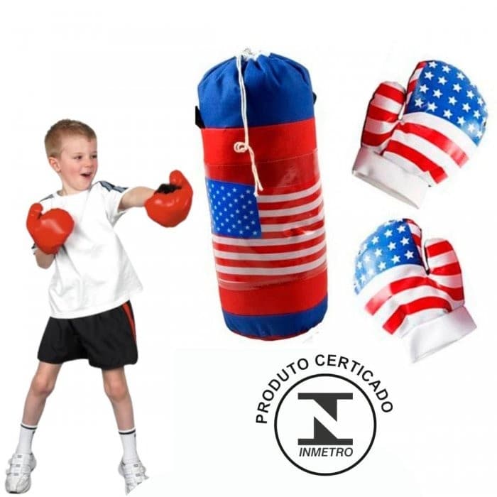 Kit Saco De Boxe Pancada Infantil + 2 Luvas Esporte - Pronto pra uso - Certificado Inmetro