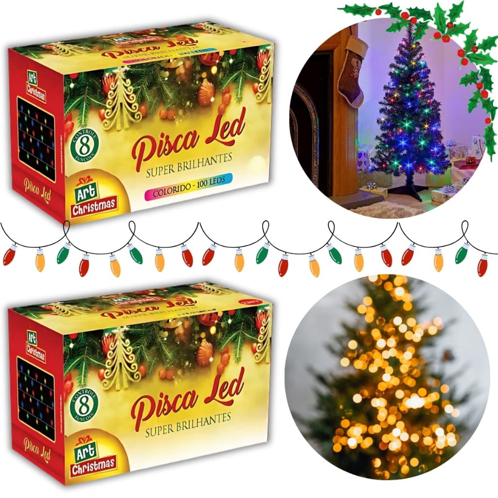 Pisca-Pisca LED Natal 100 Lâmpadas 8m Colorido e Branco Frio Brilhante Decoração Festas Luzes