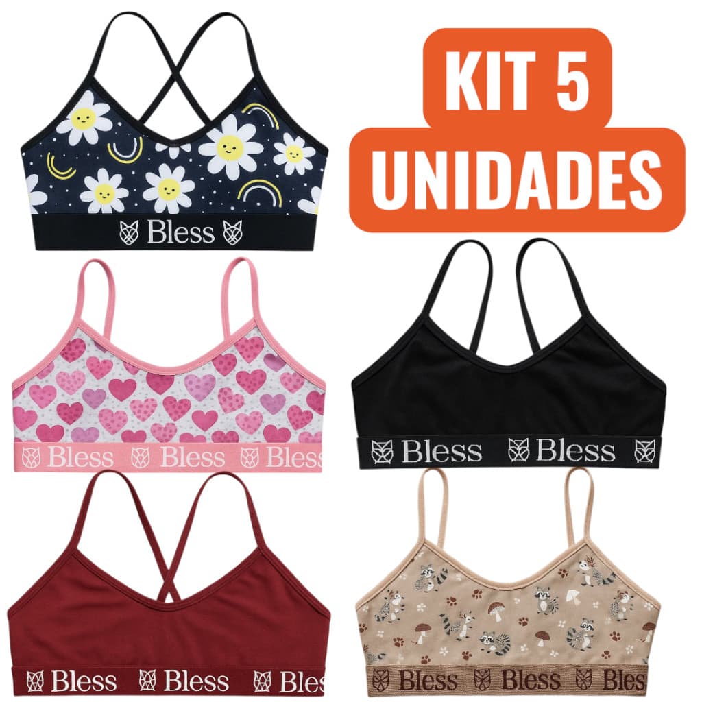 Kit 5 top juvenil algodão menina moça cores variadas