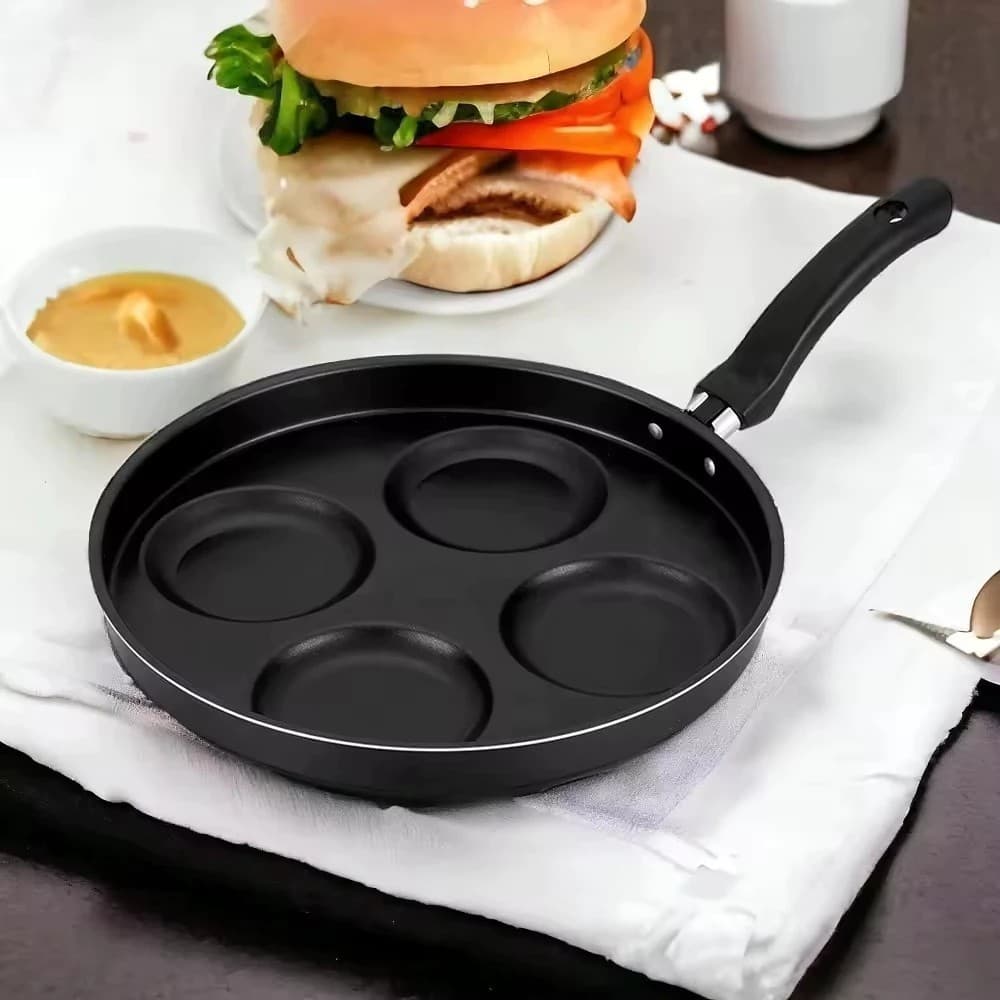 Frigideira 4 em 1 Antiaderente Preta Divisória Fritar vários alimentos Grelha Ovos Hambúrguer