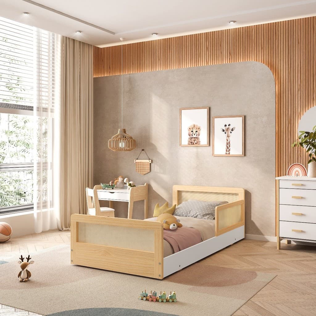 Cama Infantil Solteiro Montessoriano Lift com Rattan 1 Grade Casatema MadeiraOriginals