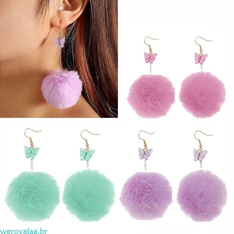 Weroyala Brincos Pele Artificial Pompom Coloridos Adequados Para Meninas
