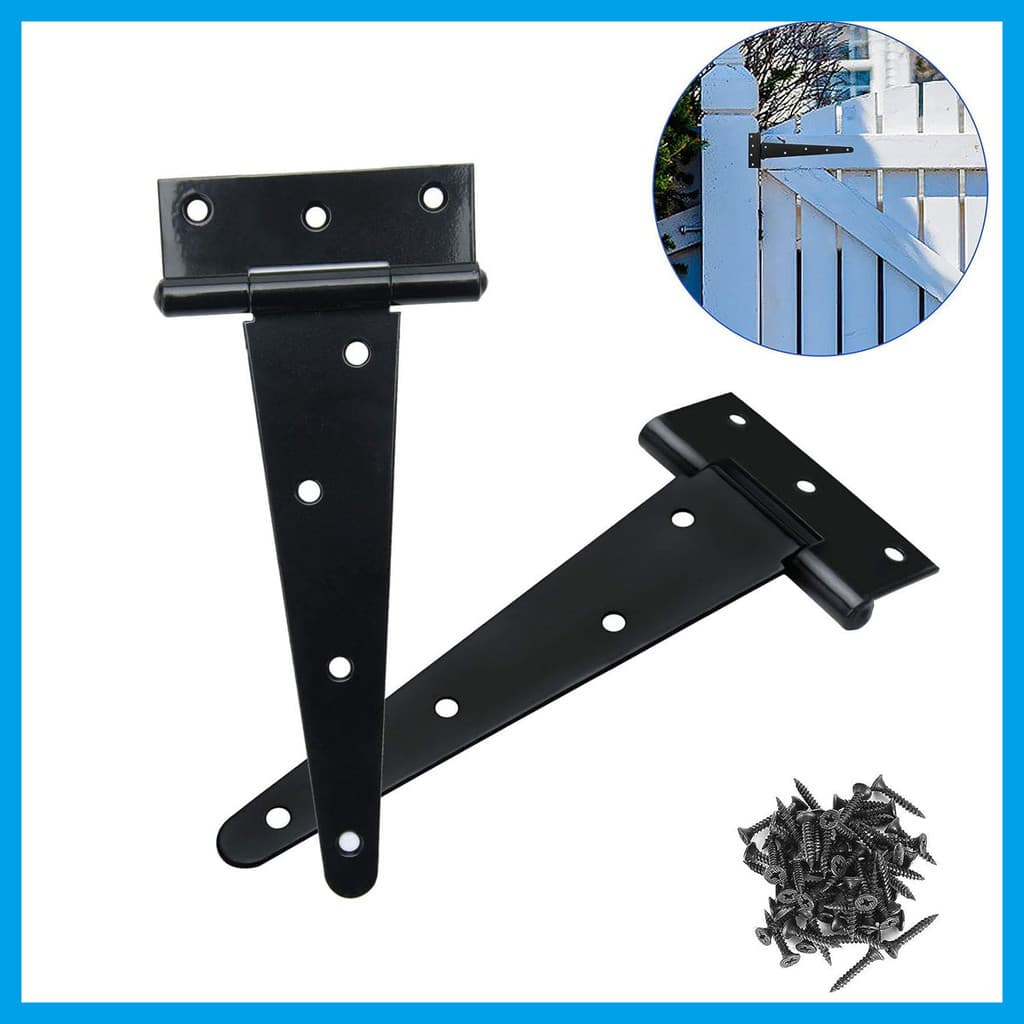 Dobradiças de fivela em forma de T para serviço pesado preto, 2 peças 丨 cerca de madeira/portão de ferro de Metal dedica