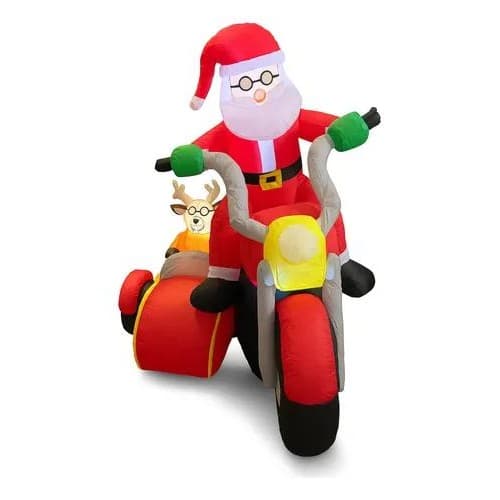 Papai Noel Inflável Na Moto Com Trenó Iluminado Led 1,8m