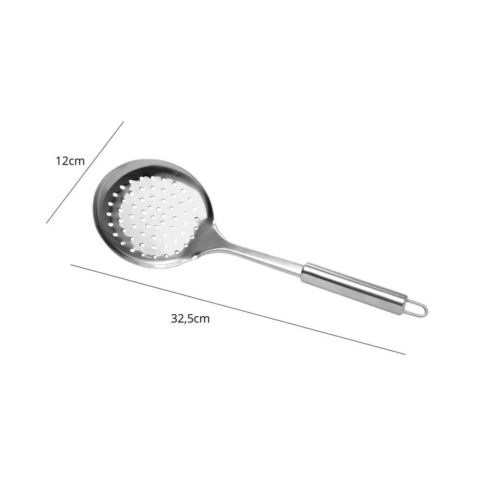 Escumadeira de Aço Inox Frituras Alta Qualidade e Resistente - 32,5 x 12 x 6,5cm
