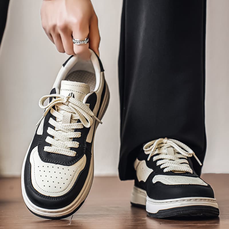 Sapatos masculinos de verão 2026 novos sapatos casuais couro genuíno respirável preto branco Panda tênis de alta qualida