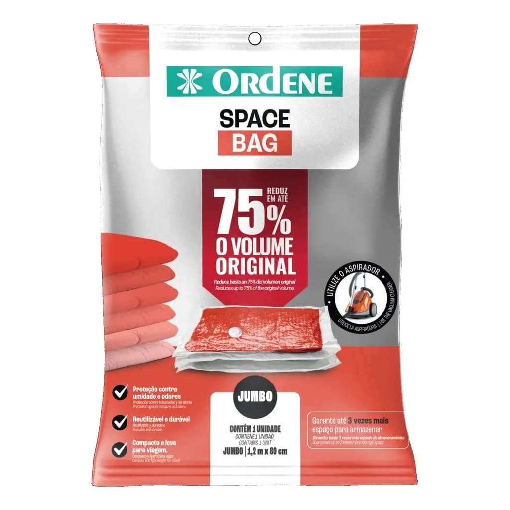 Saco à Vácuo Ordene Tamanho Jumbo 80 cm x 1,2 m para Organizar Roupas