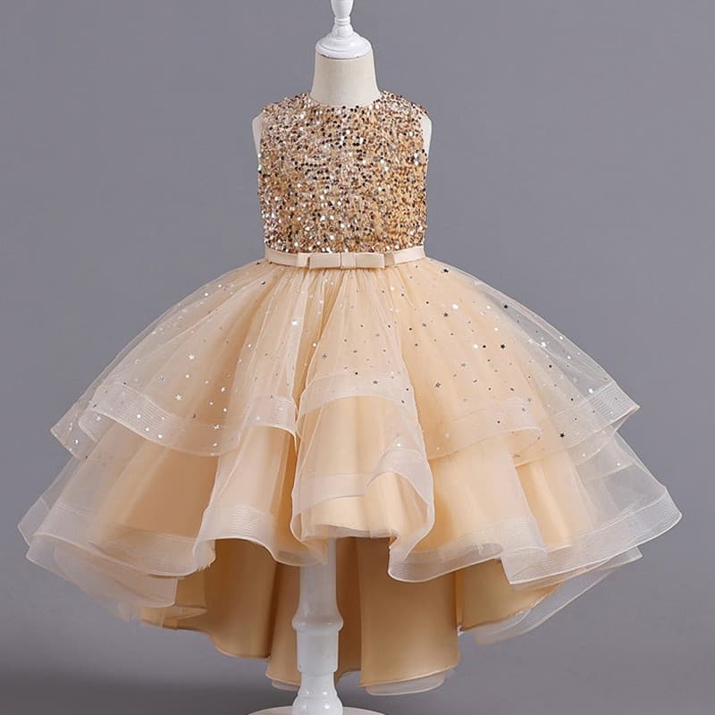 Adequado para vestidos de lantejoulas para meninas, vestidos de verão sem mangas, estilo princesa elegante, presentes de