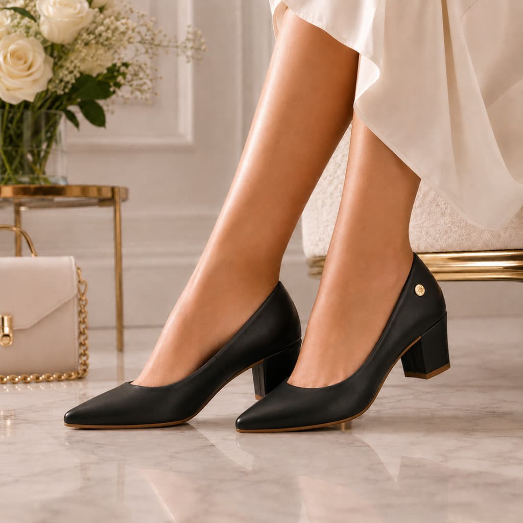 Scarpin Sapato Feminino Salto Bloco 6 cm Madame Social Verniz Confortável e Elegante Moda Evangélica