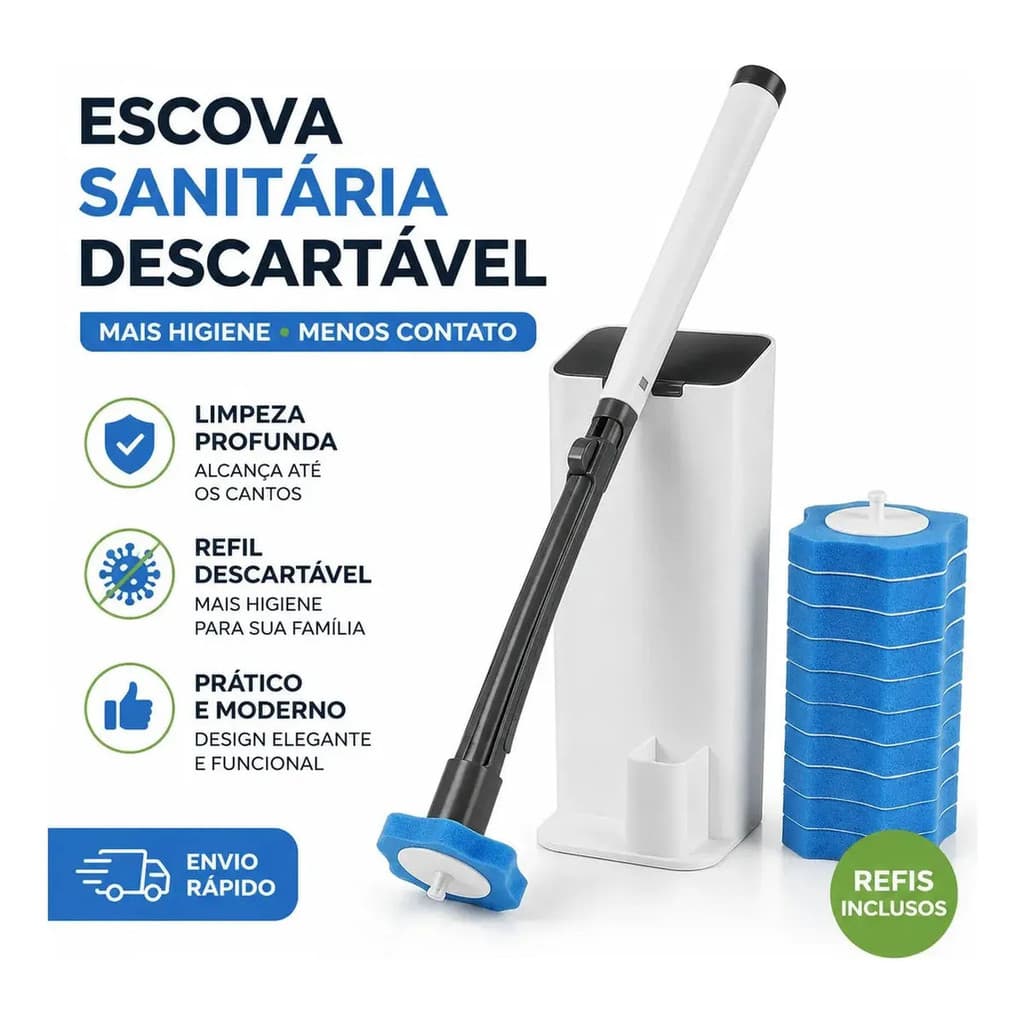 Kit Limpador de Vaso Sanitário com Escova Descartável + Refis Limpeza Profunda Higiênica Prático e Durável