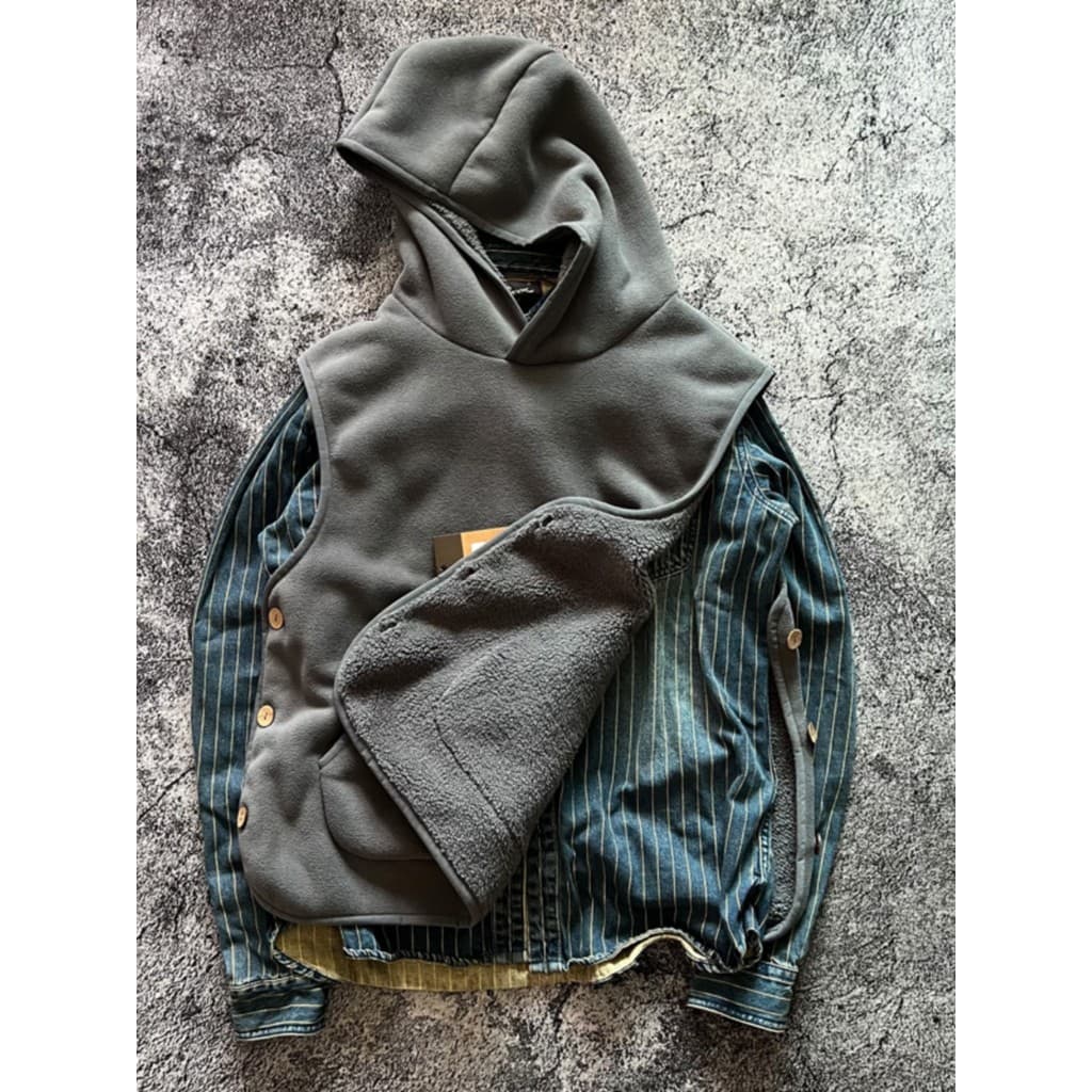 Americano Retro Ami cáqui engrossado quente outono inverno lado aberto solto com capuz colete de algodão colete