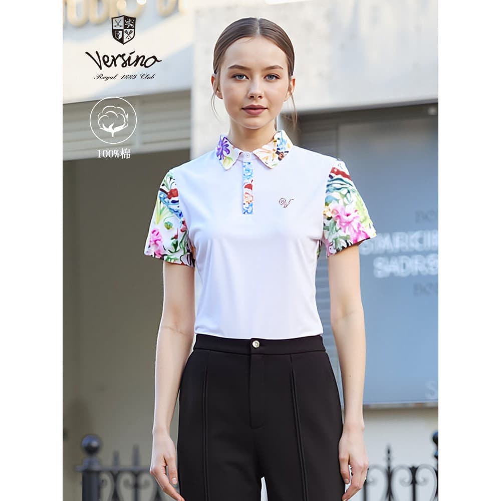 Versino versino feminino verão novo estilo bordado lapela manga curta camiseta feminina redução de idade All-Match