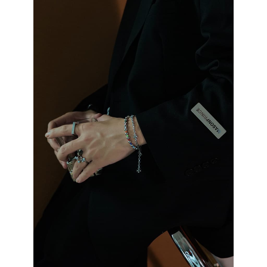 pulseira pulseira feminina SAZ dopamina colorido prata frisado nicho corda elástica pulseira estilo unissex Hig