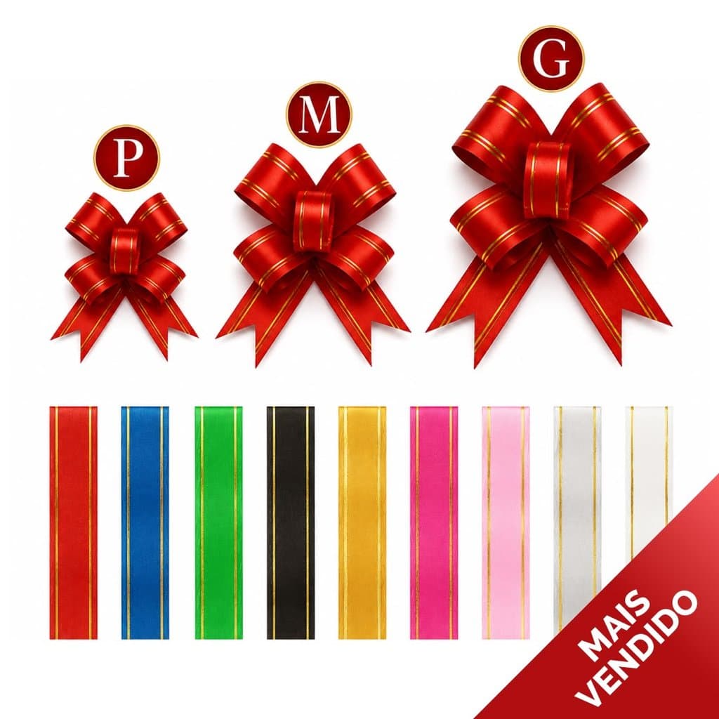 Kit com 50 Laço Fácil Mágico Para Presente - P - M - G - Diversas Cores - 3 Tamanhos