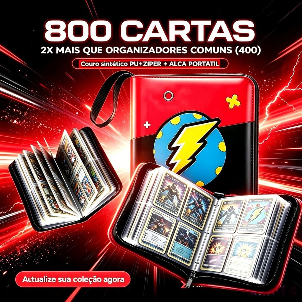Pasta Porta Cartas Álbum Fichário TCG Pokémon 800 Cartas PU Zíper Alça Organizador Coleção Oficial