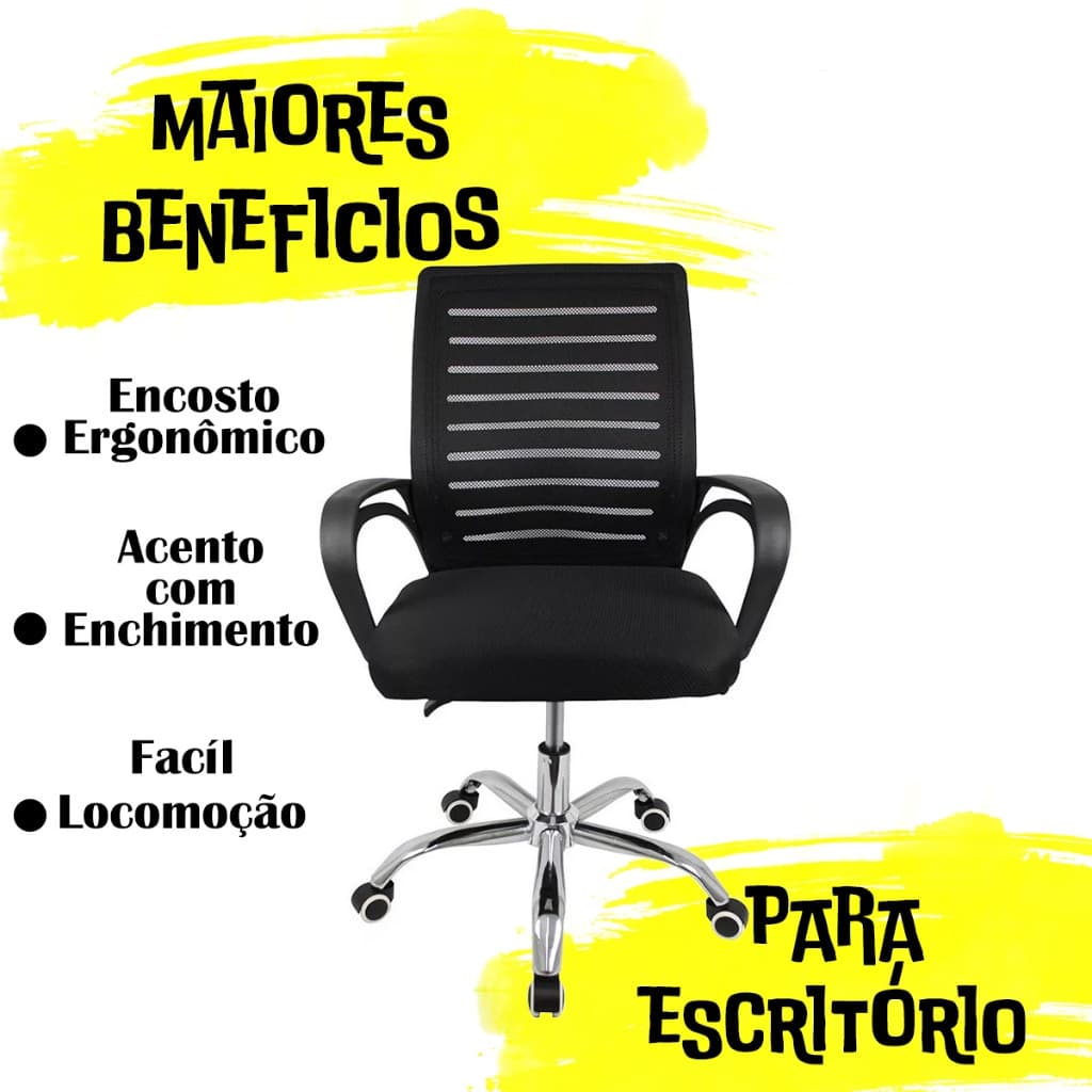 Cadeira De Escritório Giratória Nakasaki Altura Regulável Cor Preto Material Do Estofamento Algodão