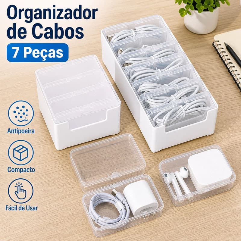 Conjunto Organizador de Cabos Com 7 Caixas de Armazenamento  para Cabos Bijuterias e Componentes