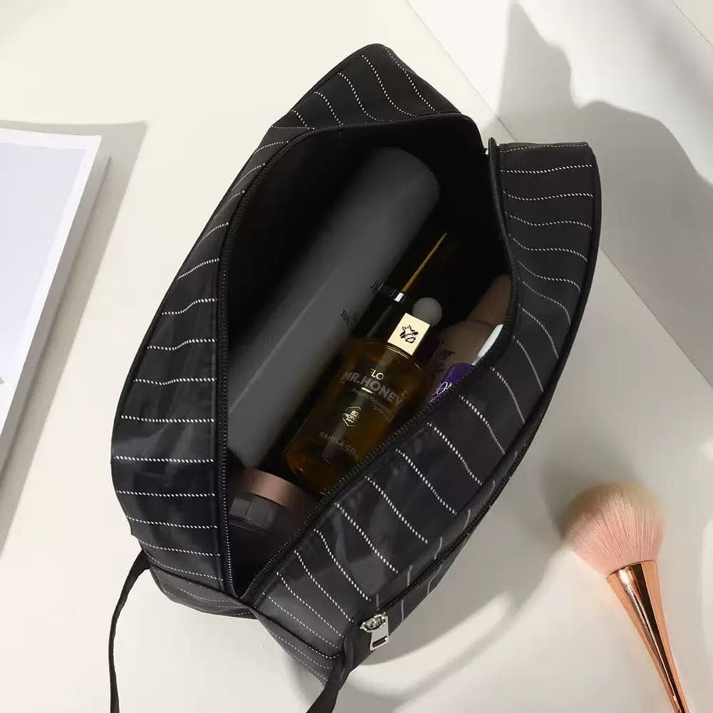 Necessaire Grande Capacidade Listrada Leve, Diversas Cores para Maquiagem e Viagem