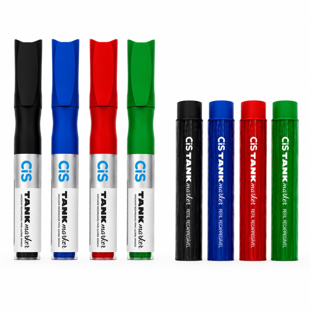 Kit 4 Pincel Marcador Quadro Branco Recarregável + 4 Refil