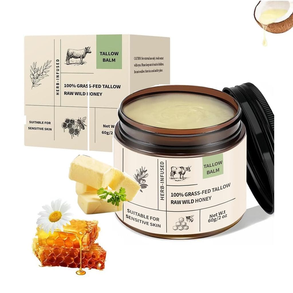 Bálsamo de Sebo e Mel para Hidratação Facial, Creme Natural para a Pele, 2OZ