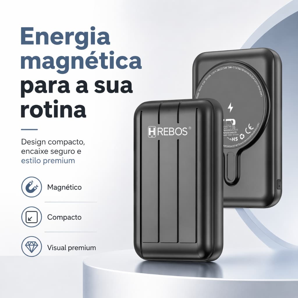 HREBOS x HEYOO Carregador Portátil Wireless Magnético Ultra Fino Viagens Automóvel Recarga Rápida