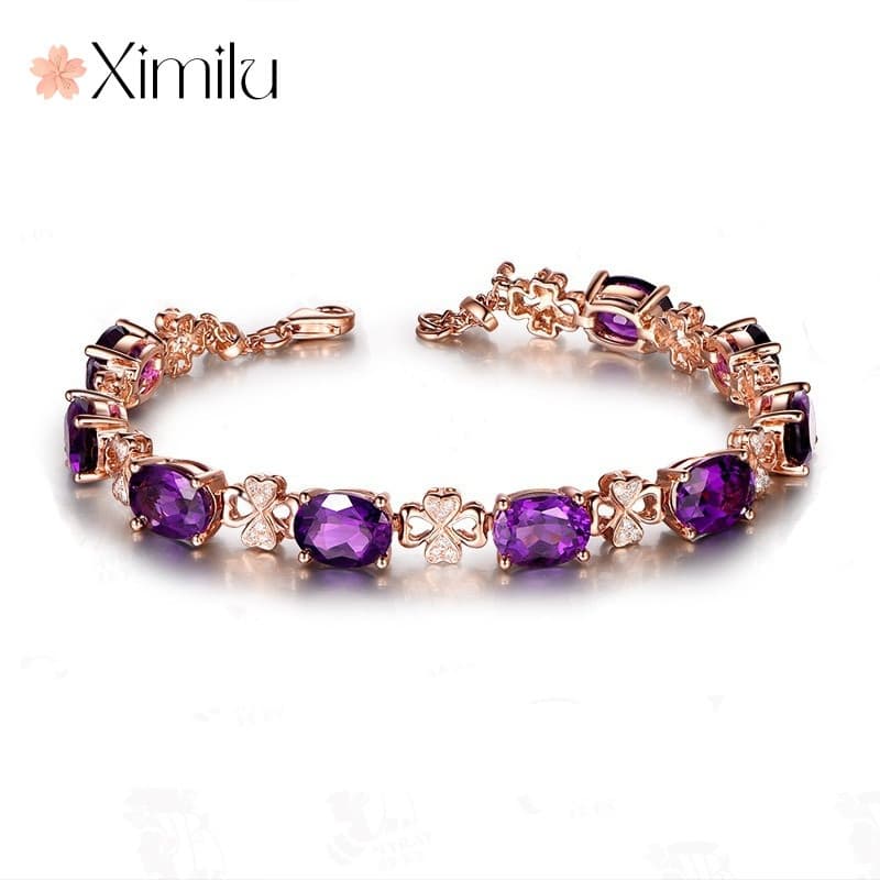 ❤ Pulseira clássica de ametista de luxo 18K com zircônia incrustada em ouro colorida joias da moda feminina