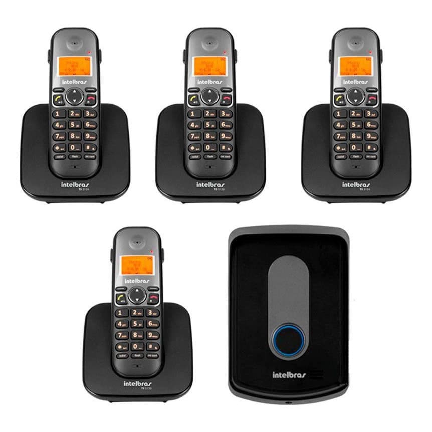 Kit Intelbras Interfone Porteiro Residencial Sem Fio TIS 5010 com Ramal Externo + 04 Ramais Internos para Atendimento