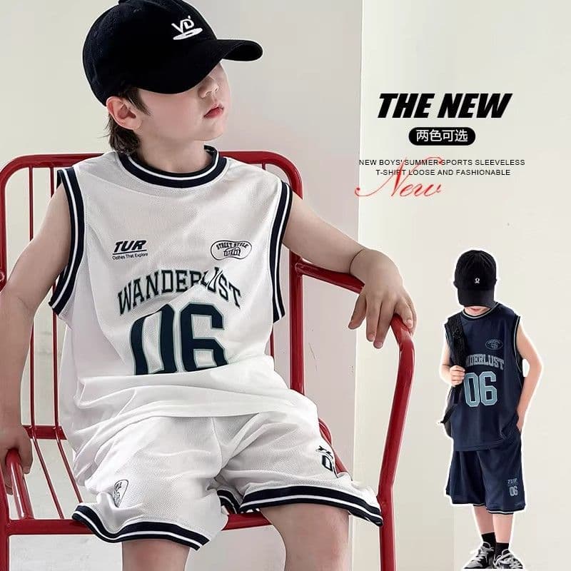 Meninos verão de secagem rápida uniforme de basquete terno sem mangas Shorts estilo esportivo terno de duas peças bonito