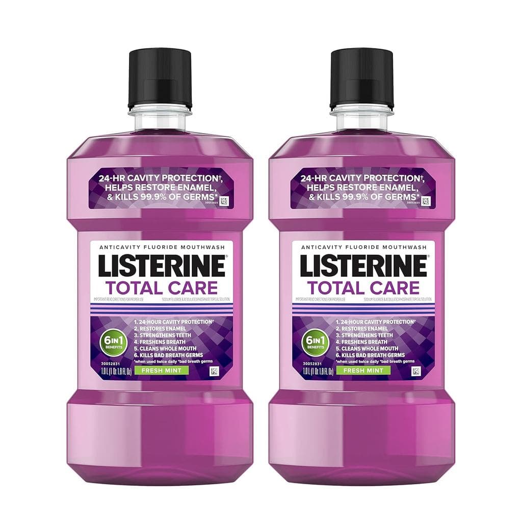 Enxaguante bucal com flúor Listerine Total Care Anticárie, 6 em 1, ajuda a eliminar 99% dos germes do mau hálito, previn