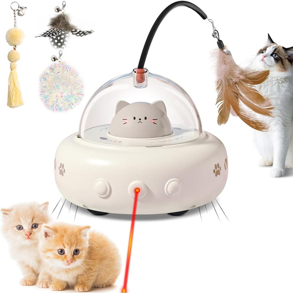 Brinquedos a Laser para Gatos de Interior, Brinquedos Interativos 2 em 1 para Gatos, Varinha a Laser e de Penas Recarreg