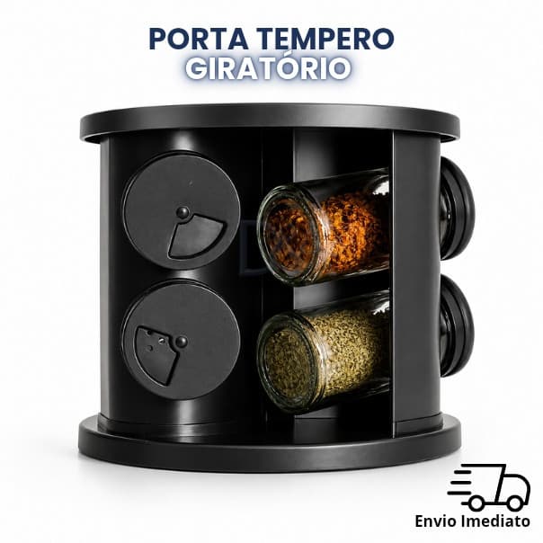 Porta Temperos Giratório 360° c/ 6 Potes Vidro Organizador Cozinha Compacto Premium