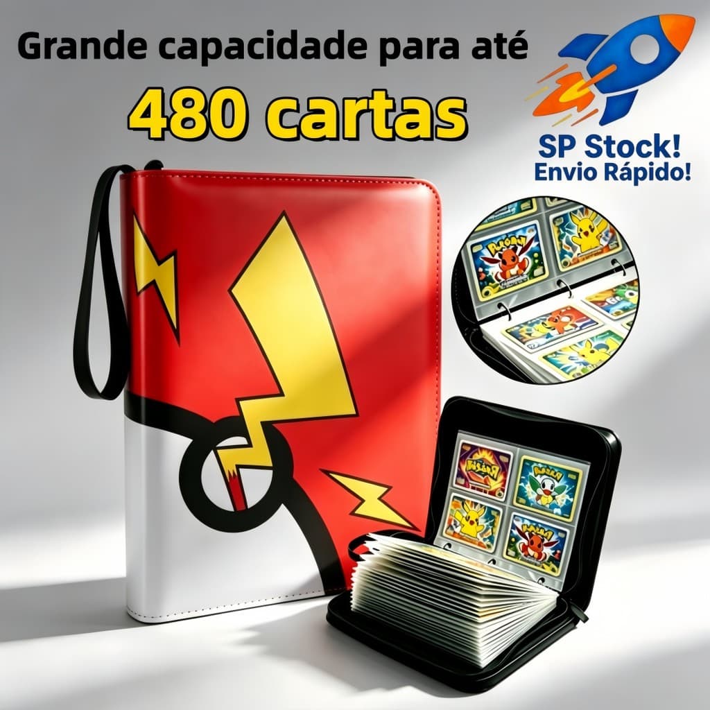 Álbum Pokémon TCG 480Cartas Premium Com Zíper  Impermeável Pasta Porta Cartas Organizador De Coleção