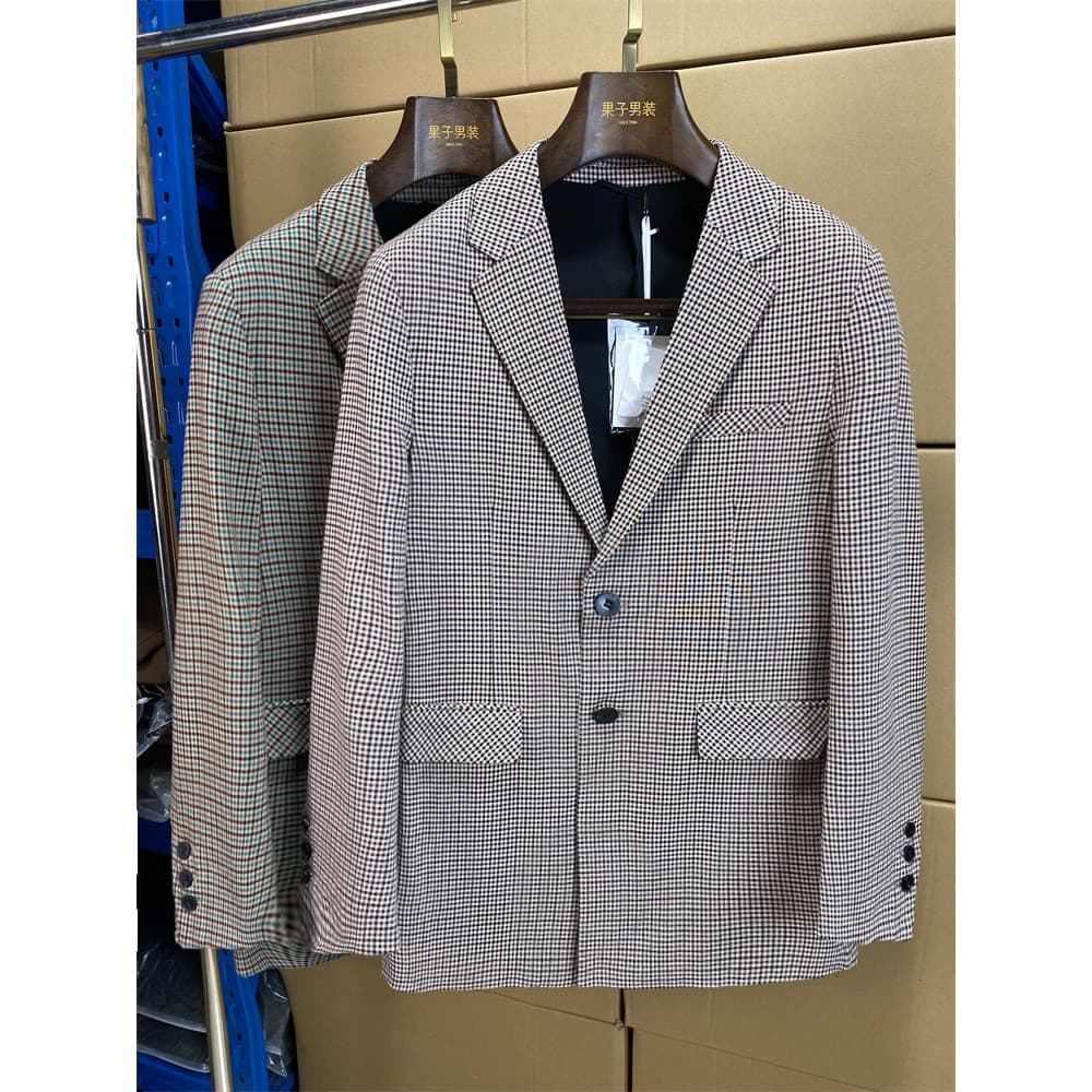 Primavera outono xadrez padrão High-End casual único ocidental moda masculina solta roupas casuais terno leve jaqueta su