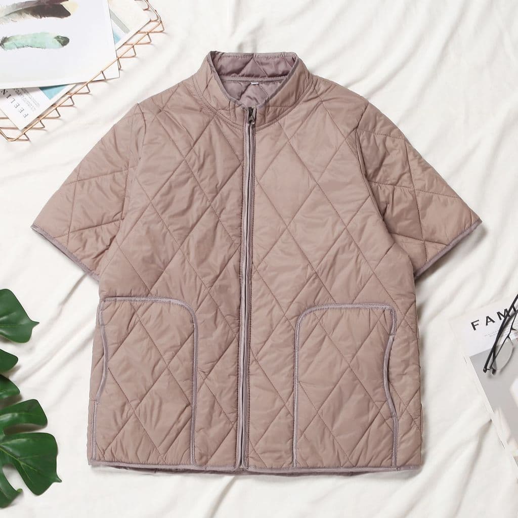 Três camadas acolchoado zíper diamante acolchoado jaqueta meia manga colete feminino outono inverno novo estilo colete c