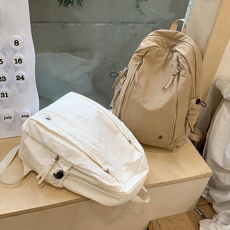 Café branco náilon mochila de grande capacidade nicho Campus estilo mochila leve lazer viagem estudante saco escolar