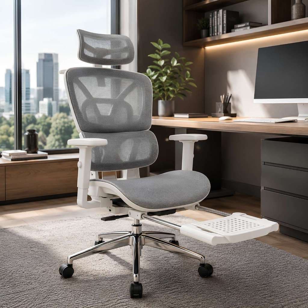 Cadeira Shenzhen Ergonômica Premium Mesh Gamer Executiva Presidente Diretor Apoio de Cabeça Lombar e Descanso de Pernas