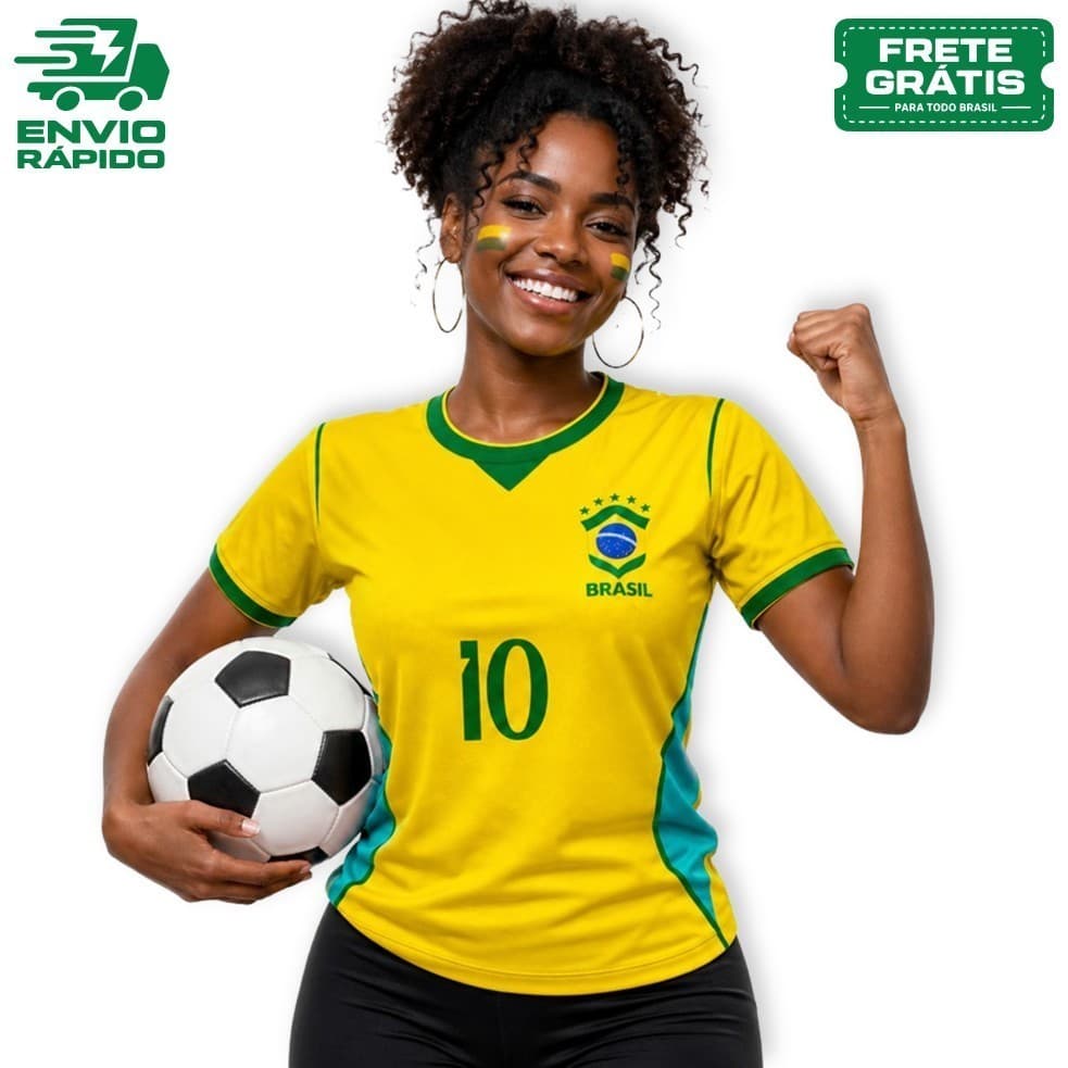 Camisa Camiseta MODELO AMARELA Brasil Copa Feminina BABY LOOK Nova 2026  DOHAOUTLETI
