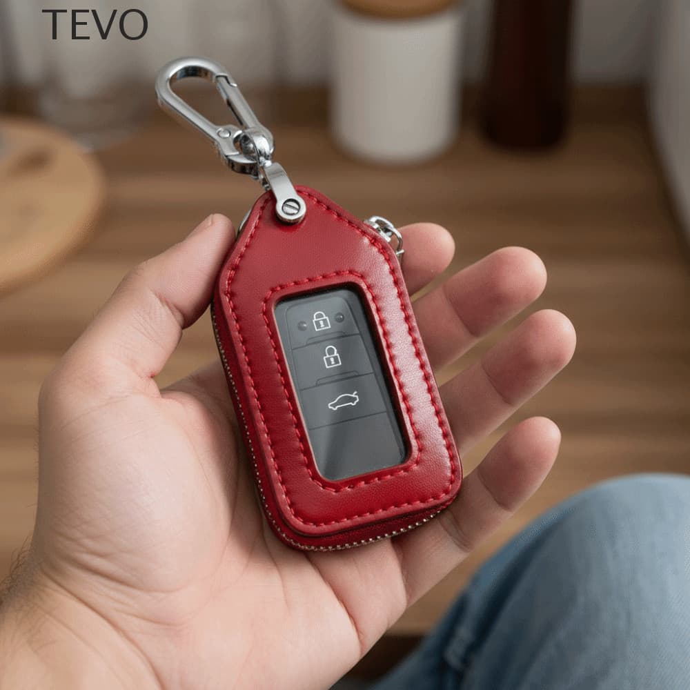Capa De Proteção Para Chave TEVO , Porta-Chaves De Carro Com Zíper De Couro PU , Estojo Durável Janela Transparente