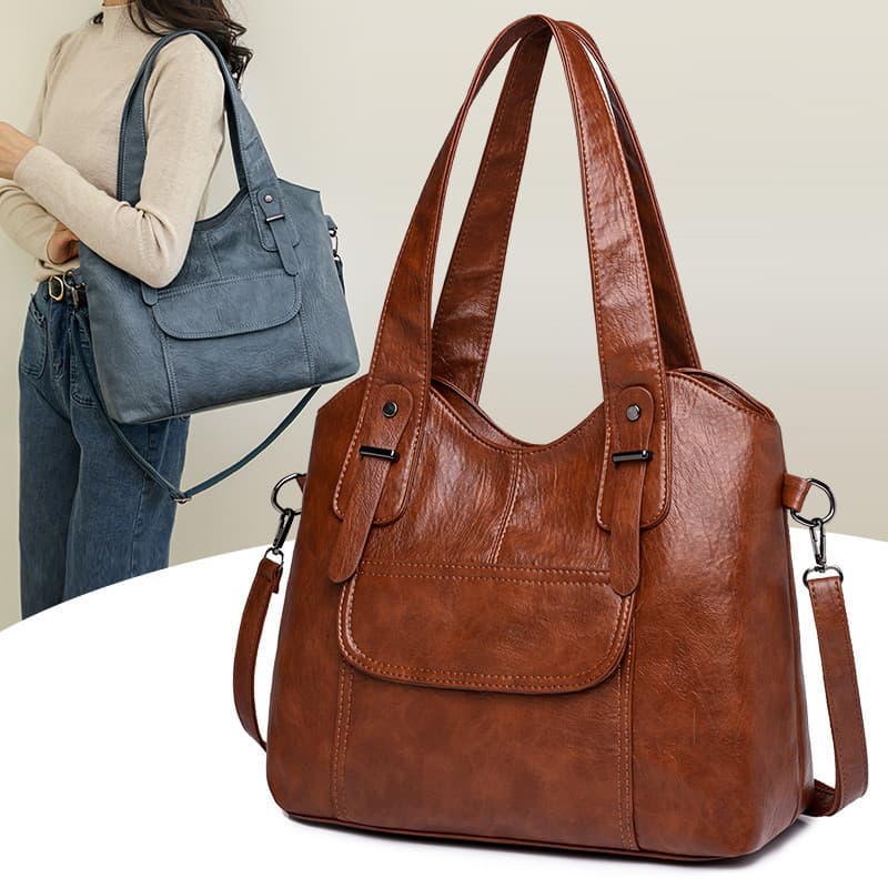 Inverno novo estilo de grande capacidade portátil bolsa de ombro na moda textura de couro macio senhoras de meia-idade m