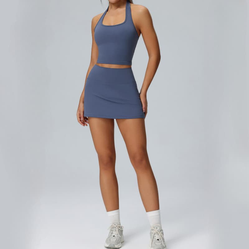 Novo estilo saia de tênis terno feminino bolso roupas esportivas terno de duas peças ao ar livre correndo apertado Yoga