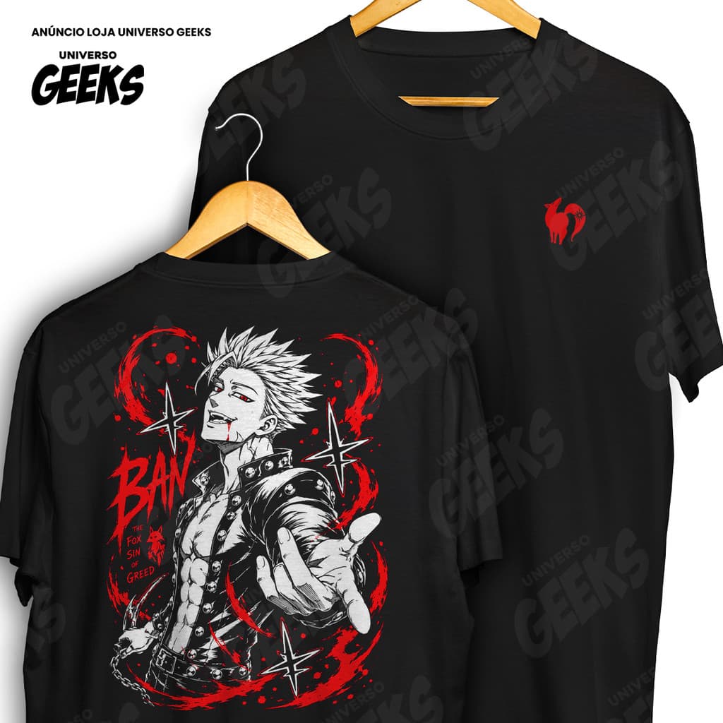 Camiseta Frente E Verso Ban Pecado Ganância Seven Deadly Sins Camisa De Anime 100% Algodão