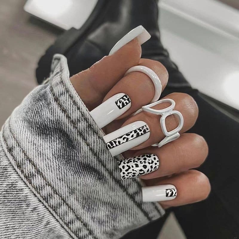 Médio longo europeu quadrado leopardo impressão manicure doce legal unhas falsas moda manicure peças