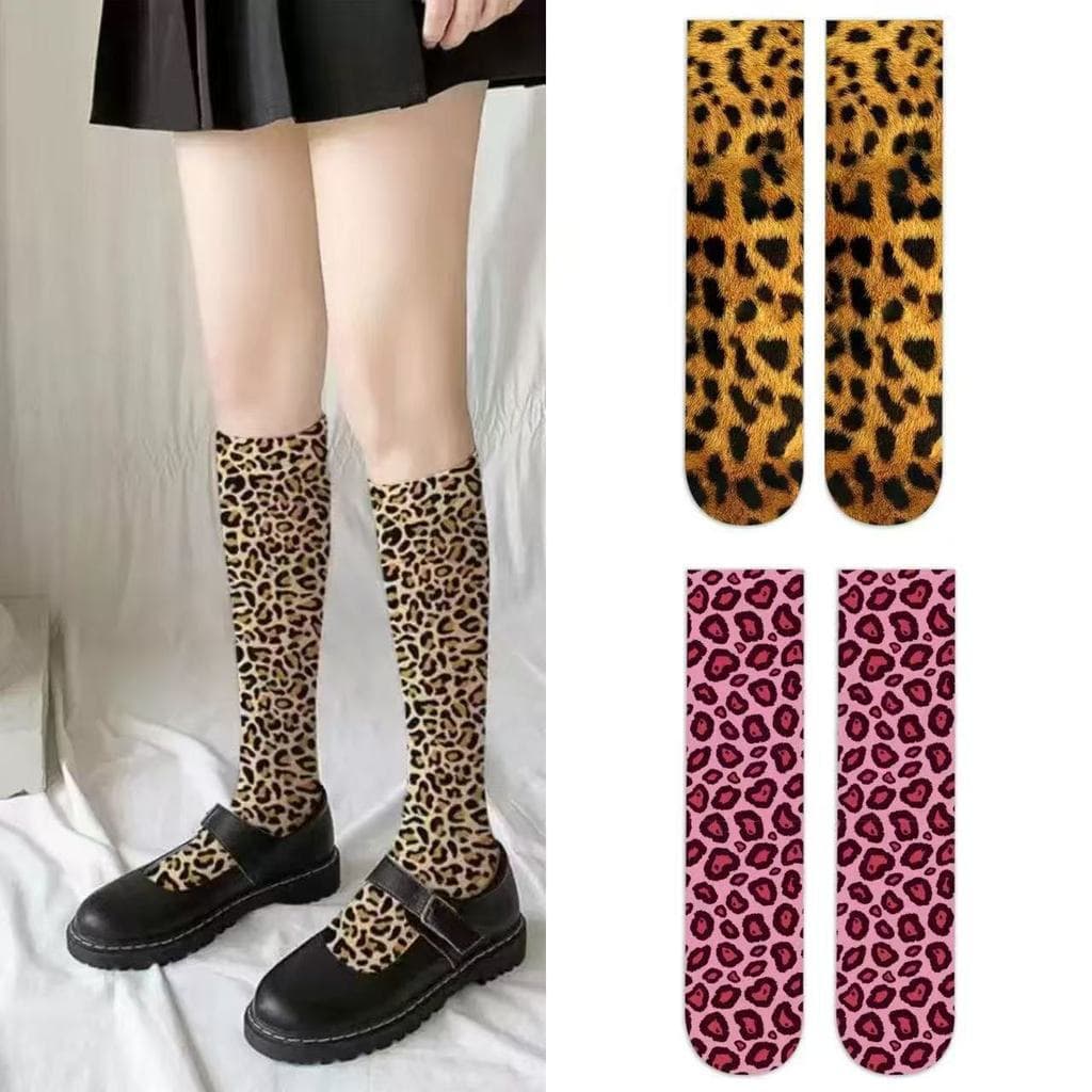 Meias de cano médio com estampa de leopardo, adequadas para a primavera e o outono, oferecem alta elasticidade e confort