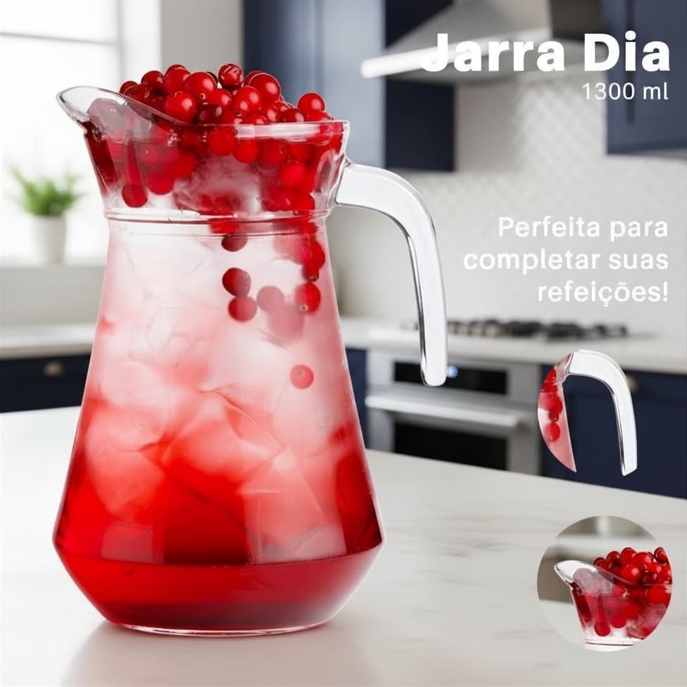 Jarra Vidro Transparente 1,3L com Tampa Suco Água Geladeira Mesa Posta Elegante Presente Cozinha