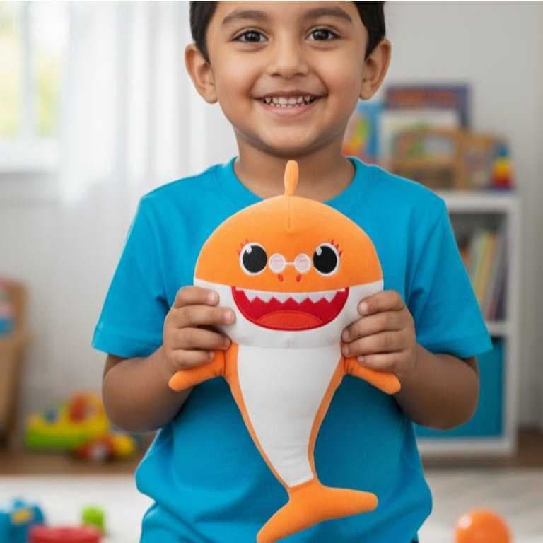 Pelúcia baby shark tubarão laranja