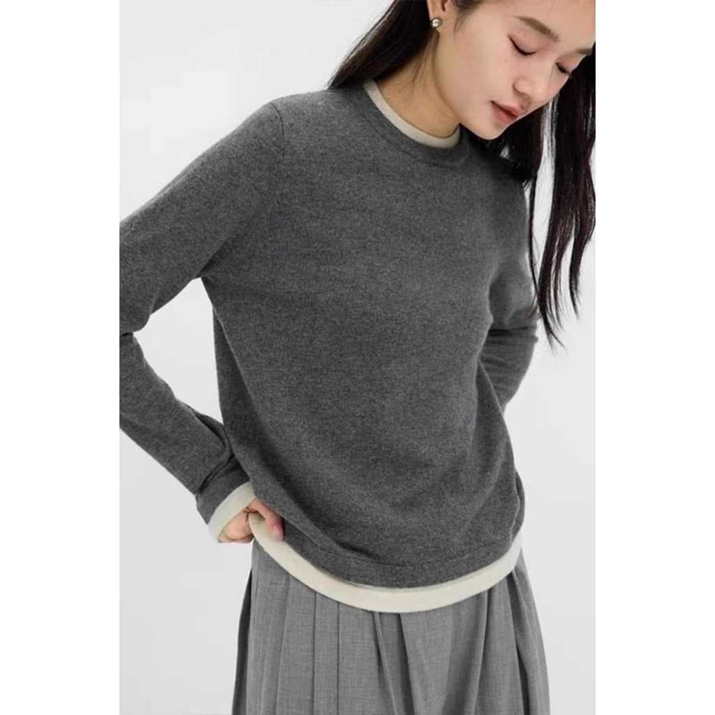 Contraste cor em torno do pescoço de malha camisa de fundo feminino outono inverno cinza camisola interior superior exte