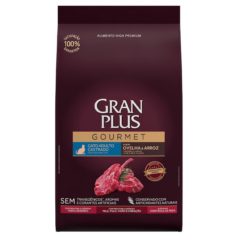 Ração Granplus Gourmet Gatos Adultos Castrados sabor Ovelha e Arroz 10,1kg