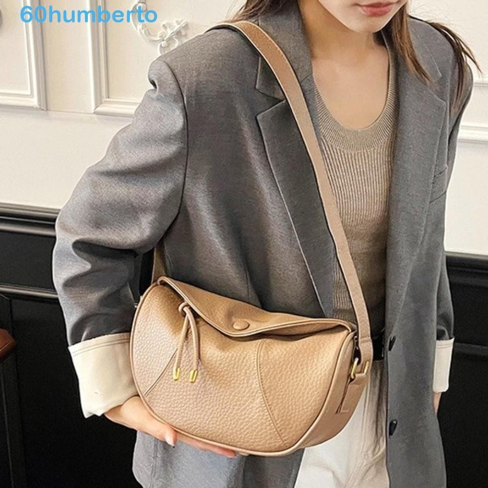 Bolsa Crossbody Em Formato De Bolinho HUMBERTO , De Ombro Versátil Casual De Couro Macio , Cor Sólida