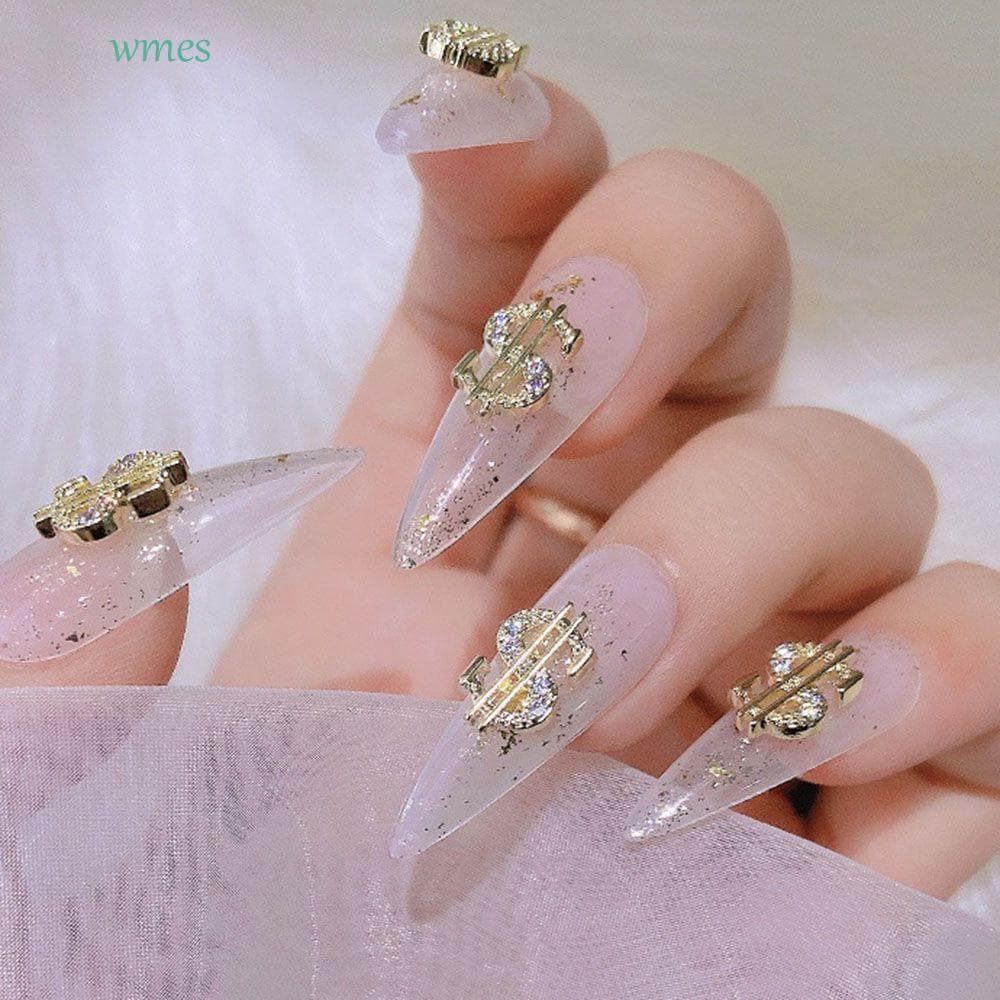 WMES1 Dólar Decorações De Nail Art Luxo Prata/Ouro Moeda Design Dinheiro Charme Manicure