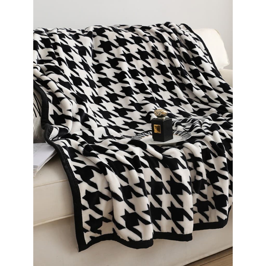 Nordic preto branco Houndstooth cobertor engrossado ar condicionado cochilo cobertor pele-amigável sofá leite Coral velo